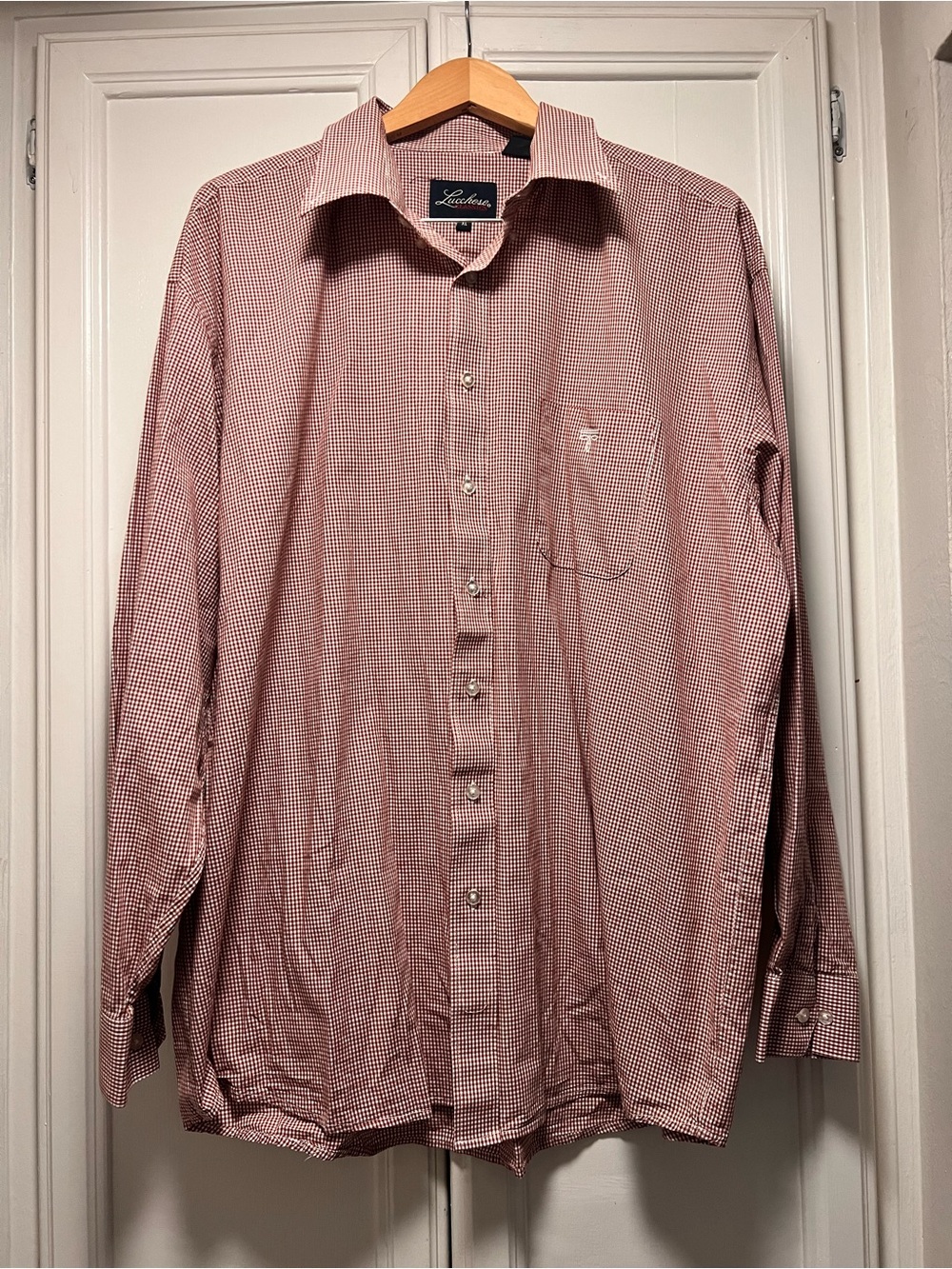 Lucchese Western Long Sleeve Shirt Button Down Red White Plaid Checkered Size XL